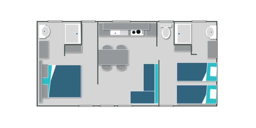 Plan fonctionnel pour notre Cottage Premium 4 personnes au Camping l'Idéal à Annecy